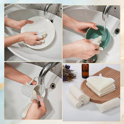 9 Pcs Nylon Exfoliating Wash Cloths Set 8.7 x 10.2 Inch | Soft Dual Sided Body Face Towels Kitchen Dish Scrubber Reusable Bath Spa Towel for Women Men Travel - color: White, size: Small