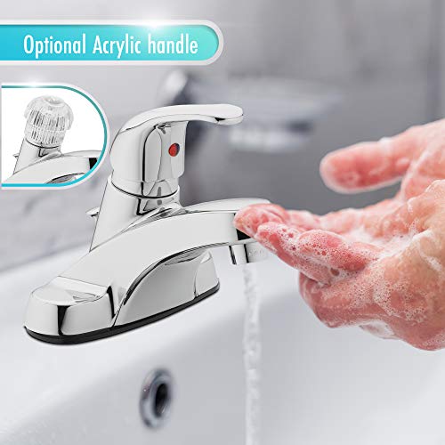 30-B410-AV Single Handle Bathroom Faucet | 1.2 GPM Flow, 3-Hole, Low-Arc Spout, Washerless Cartridge, Metal Construction, Deck Mount, Pop-Up Drain, Vanity Faucet - color: Polished Chrome Single Handle, size: (Pack of 1)