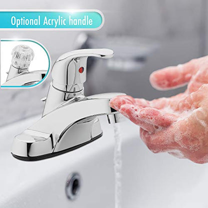 30-B410-AV Single Handle Bathroom Faucet | 1.2 GPM Flow, 3-Hole, Low-Arc Spout, Washerless Cartridge, Metal Construction, Deck Mount, Pop-Up Drain, Vanity Faucet - color: Polished Chrome Single Handle, size: (Pack of 1)