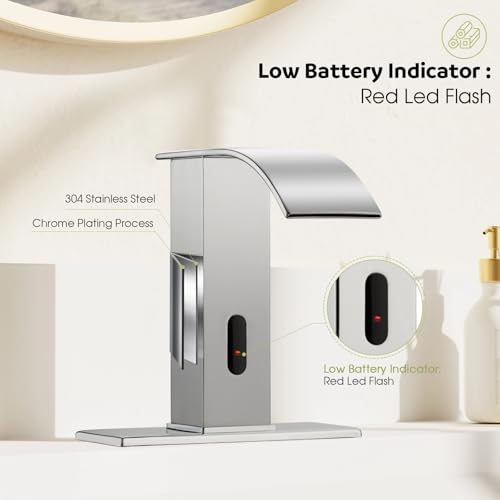 Automatic Motion Sensor Faucet with Waterfall Spout,Stainless Steel Sink Faucet with Hole Cover Plate (Regular, Chrome) - color: Chrome, size: Regular Waterfall