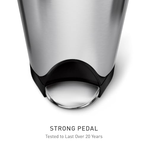 simplehuman 10 Liter / 2.6 Gallon Butterfly Lid Bathroom Step Trash Can, Brushed Stainless Steel with Black Trim - size: 10 liter Brushed