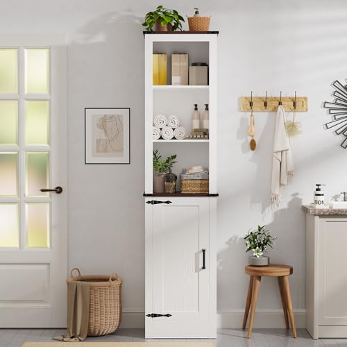 MHOM 71" Tall Bathroom Storage Cabinet, Farmhouse Storage Cabinet with Adjustable Shelves, Narrow Linen Tower Cabinet for Bathroom, Laundry, and, Living Room, White - color: White
