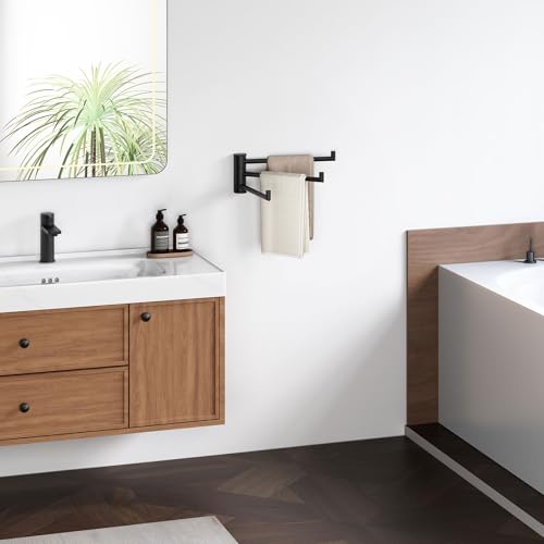 Angle Simple Kitchen Towel Rack, Swivel 3 Bars, Matte Black, 9.84" | SUS304 Stainless Steel Hand Towel Holder for Bathroom Laundry Wall, Foldable Arms Washcloth Hanger, Screws Mounted - color: Matte Black