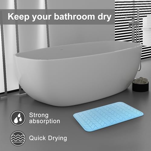 JUERLEN 2 Pack Diatomaceous Earth Shower Mat, Stone Bath Mat, Nonslip Super Absorbent Fast-Drying Hard Bath Mat for Bathroom Shower Floor, 24 x 16 inch, Bule Arrow Design - color: Bule