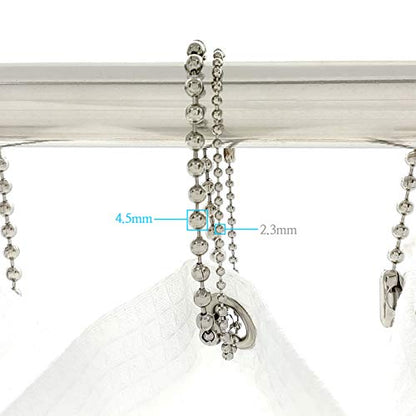 Nickel Shower Curtain Hooks, 6 Inch Ball Chain Design, 12 Pack Rust-Resistant Metal Curtain Rings for Bathroom Rods, Heavy Duty 4.5mm Shower Curtain Hangers - color: Nickel, size: 6 Inch