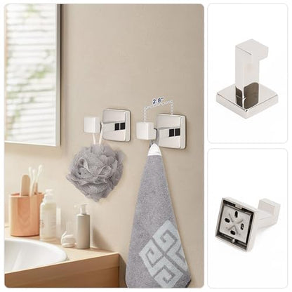 NearMoon 5 Pieces Bathroom Hardware Set 304 Stainless Steel, Square Towel Rack Kit - 24" Towel Rod + Towel Ring + Toilet Paper Holder + 2 Robe Hooks, Wall Mounted Bath Accessories (Chrome Finish) - color: Chrome Finish