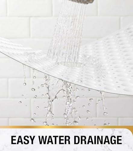 HITSLAM Square Shower Mat, Non Slip PVC Stall Mat, 24"x24", White | Power Grip Suction Cups, Center Drain Hole, Built-In Hanging Holes, Machine Washable Bathroom Floor Mat, Soft On Feet - color: Pure White