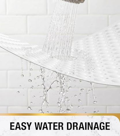 HITSLAM Square Shower Mat, Non Slip PVC Stall Mat, 24"x24", White | Power Grip Suction Cups, Center Drain Hole, Built-In Hanging Holes, Machine Washable Bathroom Floor Mat, Soft On Feet - color: Pure White