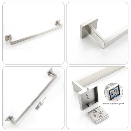 23.6 Inches Brushed Nickel Bathroom Towel Bar Set, 2-Piece Square Wall Mounted Towel Rack, Wall Mounted 304 Stainless Steel Towel Holder for Bathroom - color: Brushed Nickel, size: 2 pack