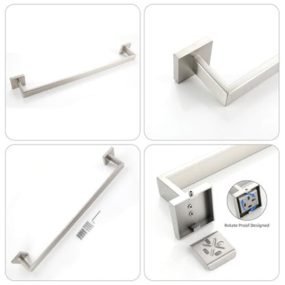 23.6 Inches Brushed Nickel Bathroom Towel Bar Set, 2-Piece Square Wall Mounted Towel Rack, Wall Mounted 304 Stainless Steel Towel Holder for Bathroom - color: Brushed Nickel, size: 2 pack