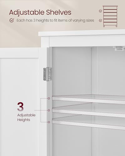 VASAGLE Floor Storage Cabinet, Freestanding Storage Unit with 4 Doors, Adjustable Shelves, 11.8 x 23.6 x 66.9 Inches, for Entryway, Bathroom, Cloud White UBBC550W01 - size: 11.8"D x 23.6"W x 66.9"H, style: 4 Doors