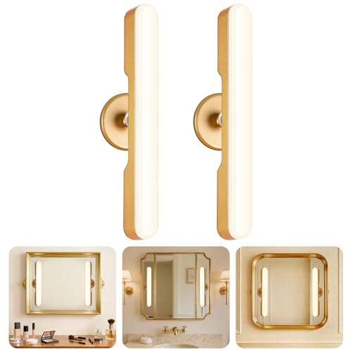 cambk Set of 2 Wireless Vanity Makeup Lights for Mirror, Rechargeable LED Stick On Light Bar for Bathroom Mirror with Dimmable 3 CCT, Long Battery Life Cordless Light for Vanity Desk(Gold) - color: Gold