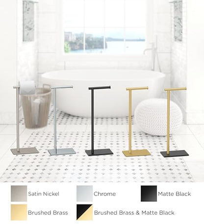 Gatco 1431B Freestanding Toilet Paper Holder Stand, Modern Bathroom Toilet Tissue Holder with Weighted Rectangle Base, Brushed Brass Finish, 22.25 Inch - color: Brushed Brass, 22.25"h