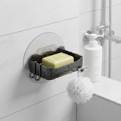 Suction Cup Soap Dish, Double Layer Wall Mount Holder for Shower & Sink, No Drill PP Plastic Drainage Tray (1 Pack) - color: Black