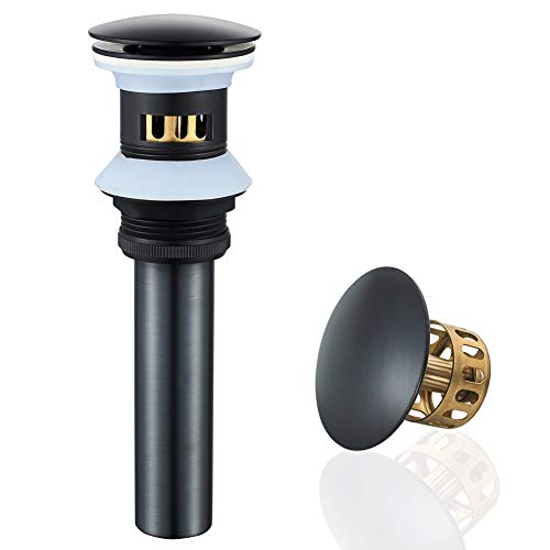Bathroom Sink Drain with Overflow Hole Black Vessel Vanity Sink Pop Up Drain Stopper with Detachable Basket, Anti-Explosion and Anti-Clogging Drain Strainer - color: Black, size: With Overflow