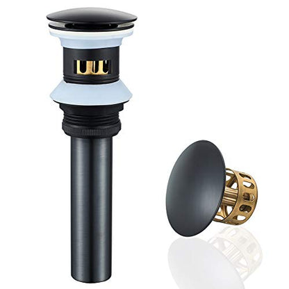 Bathroom Sink Drain with Overflow Hole Black Vessel Vanity Sink Pop Up Drain Stopper with Detachable Basket, Anti-Explosion and Anti-Clogging Drain Strainer - color: Black, size: With Overflow