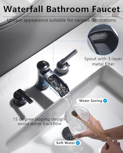 Fapully Oil Rubbed Bronze Bathroom Sink Faucet, Waterfall Bathroom Faucets 3 Hole, 8 Inch Widespread Bathroom Faucet with Pop-up Drain, 2-Handle Faucet for Bathroom Sink Vanity RV - color: Oil Rubbed Bronze