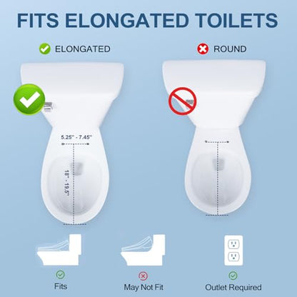 Electric Bidet Toilet Seat, Elongated, Warm Water with Air Dryer, Heated Seat and Slow Close Lid, Front and Rear Wash, LED Nightlight, Wireless Remote, White, 101