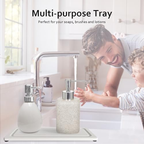 2 PCS Water Absorbing Stone Trays for Bathroom Sink Fast Drying Coasters | 9.5" x 4.7", Vanity Tray, Diatomaceous Earth Mat, Hand Soap Holder with Anti-Skid Feet, Kitchen Counter, Sink Caddy Organizer - color: 9.5" X 4.7" White