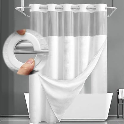 No Hook Shower Curtain with Liner Set Hotel Waffle Curtain White 58W X 75L | Washable Snap in Fabric Liner, Mesh Top Window, Waffle Hotel Style Shower Curtain Set - color: White, size: 54"W x 75"L