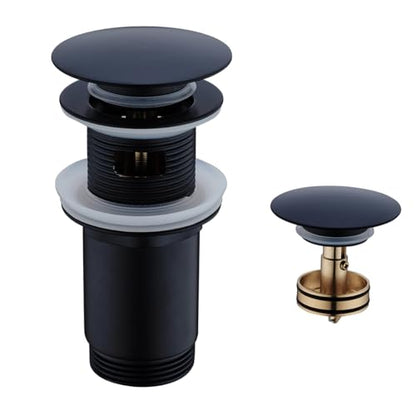 All Metal Bathroom Sink Drain,Pop-up Drain with Detachable Basket Stopper,Anti-Clogging Drain Strainer,Hair Catcher,for Vanity Vessel Sink with Overflow,SE83997PB-1MB - color: Matte Black(with Overflow)