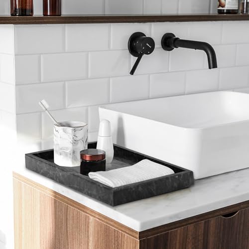 Marble Bathroom Tray,Pure Natural Vanity Tray,﻿ | marble trays for kitchen counter Non-Ceramic/Non-Resin,stone tray 12 x 8 inch (Black ) - color: Black