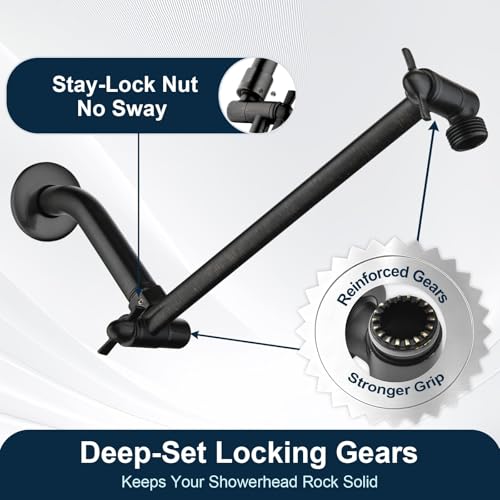 BRIGHT SHOWERS Brass Shower Head Extension Arm for Rain and Handheld Shower Head, 10 Inch Universal Shower Arm Extender, Height & Angle Adjustable, Oil-Rubbed Bronze - color: Oil Rubbed Bronze, style: 10 Inch
