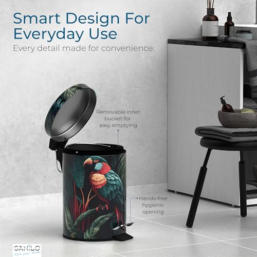 Sanilo Small Bathroom Trash Can with Lid [1.3 Gallon] - Lidded Tiny Trashcan for Garbage - Mini Metal Bin with Soft Closing Mechanism - Bath Room Accessoire Wastebin with Inner Bucket (Exotic) - color: Exotic