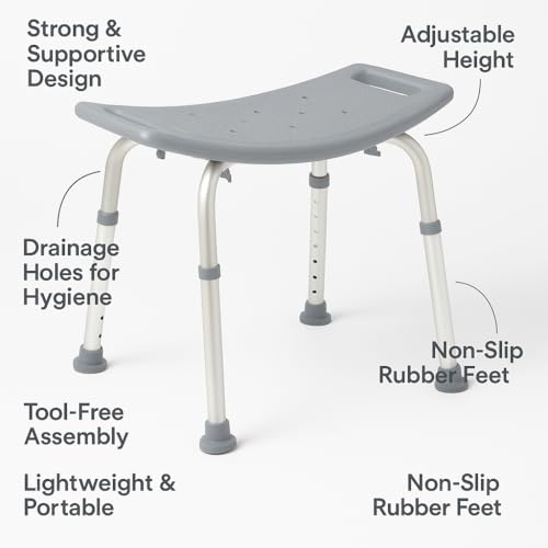Dr. Dunley Bath Chair for Seniors, Shower Seat with Back, Suction Feet, Non-Slip Adjustable Height Shower Bench for Elderly (No Backrest) - size: No Backrest