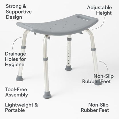 Dr. Dunley Bath Chair for Seniors, Shower Seat with Back, Suction Feet, Non-Slip Adjustable Height Shower Bench for Elderly (No Backrest) - size: No Backrest
