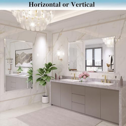 Frameless Bathroom Mirror, 40"x32" Beveled Bathroom Vanity Mirror | 15mm beveled edge, frameless, 5mm HD glass, anti-rust, french cleat, horizontally or vertically, for bathroom/bedroom - size: 40"L x 32"W