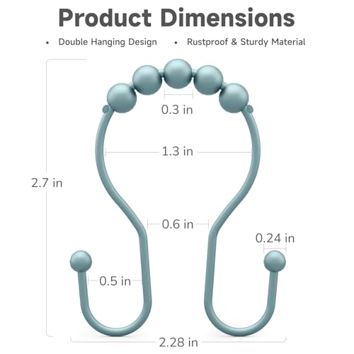 Bathway Shower Curtain Hooks, Shower Curtain Rings Rust Proof Double Hook Shower Curtain Hooks, 12 Pcs Shower Hooks for Shower Curtain, Shower Rings for Curtain, Metal Shower Rod Hooks Lightcyan - color: Lightcyan
