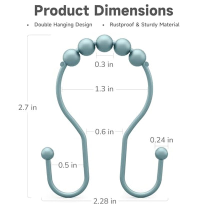 Bathway Shower Curtain Hooks, Shower Curtain Rings Rust Proof Double Hook Shower Curtain Hooks, 12 Pcs Shower Hooks for Shower Curtain, Shower Rings for Curtain, Metal Shower Rod Hooks Lightcyan - color: Lightcyan