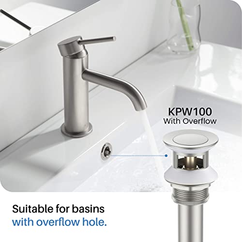 KBF1010 Solid Brass Single Handle Bathroom Sink Faucet, Circular X Single Hole Bathroom Faucet with Pop Up Drain | High Arc Spout | Brushed Nickel | Corrosion and Rust Resistant - color: Brushed Nickel W/ Pop Up Drain