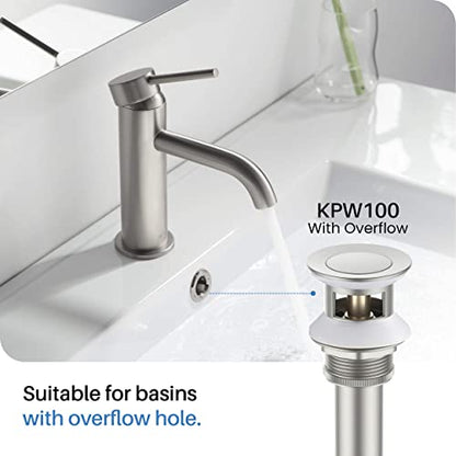 KBF1010 Solid Brass Single Handle Bathroom Sink Faucet, Circular X Single Hole Bathroom Faucet with Pop Up Drain | High Arc Spout | Brushed Nickel | Corrosion and Rust Resistant - color: Brushed Nickel W/ Pop Up Drain