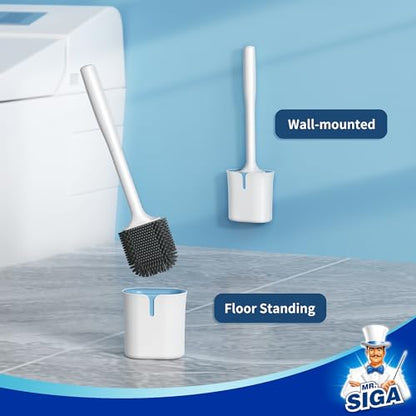 MR.SIGA Toilet Brush and Holder Wall Mounted, White, 1 Pack | Compact space saving toilet cleaner brush, scratch free thermoplastic rubber head, easy to clean and dry quickly - color: White