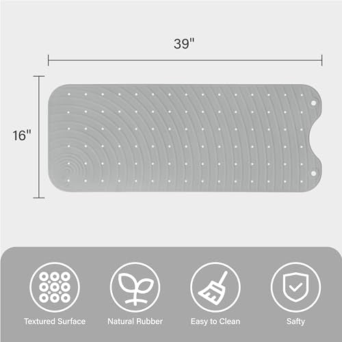 Extra Long Rubber Bathtub Mat, Non-Slip Shower Tub Mat, 39x16 Inch, Bath Tub Floor Mat with Suction Cups and Drainage Holes, Grey - color: Grey