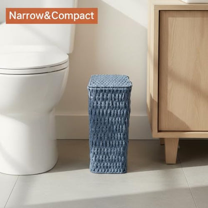 Coeusy 3 Gallon Paper Rope Bathroom Trash Can,Small Wicker Trash Cans with Lid and Liner,Woven Rattan Narrow Waste Basket for Bedroom,Office,Blue - color: Blue