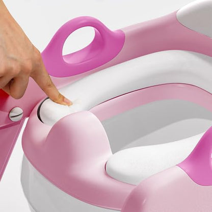 Potty Training Toilet Seat with Step Stool Ladder for Boys and Girls, 2 in 1 Potty Training Toilet, Splash Guard Anti-Slip Pad Step Stool （Pink) Pedal Upgrade. - color: Pink
