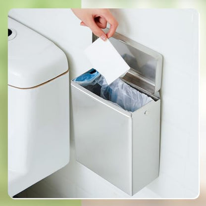 Tioncy 1 Pcs Sanitary Disposal Tampon Napkin Bathroom Receptacle Wall Mounted with Sanitary Receptacle Liner Frame Holder Stainless Steel Mini Bin Restroom Commercial Small Space (Natural Color)