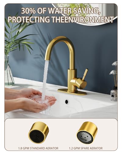 Bathroom Faucets, Bar Sink Faucet Single Hole for Bathroom Kitchen Campers with Pop-Up Drain Hose, Suitable for Farmhouse Vanity Lavatory - color: Brushed Gold, style: Classic