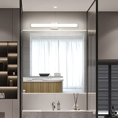 Bathroom Vanity Light Brushed Nickel Square LED 24 inch 14W 4000K Natural White Light Wall Bar Lighting Fixtures Over Mirror (Brushed Nickel, 33.5 inch 5CCTDimmable) - color: Brushed Nickel, size: 33.5 inch 5CCTDimmable