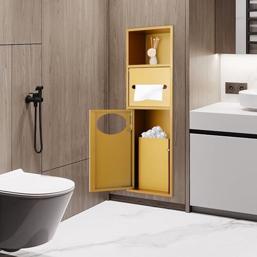 Recessed Toilet Paper Holder, Stainless Steel Shower Niche, Recessed Wall Niche, in-Wall Trash Bin Cabinet, Toilet Storage Cabinet with Trash Can for Bathroom - Gold - color: Gold