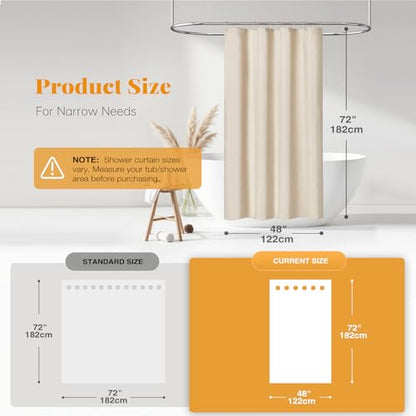 48x72 Linen Textured Waterproof Fabric Shower Curtain Set, Beige/Cream | Stall Size, 230GSM Polyester, Heavy Duty Cloth, Weighted Hem, 8 Plastic Hooks, Modern Luxury Hotel Style, Machine Washable - color: A - Cream, size: 48"W x 72"L (Pack of 1)