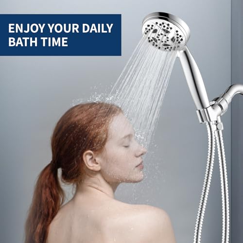 6-Mode Shower Head with Handheld, High Pressure Hand held Shower Head | 3.94 Inch Chrome Handheld Spray with 59 Inch Stainless Steel Hose and Adjustable Showerhead Holder, Tool-free Installation - color: Chrome-3.94 Inch