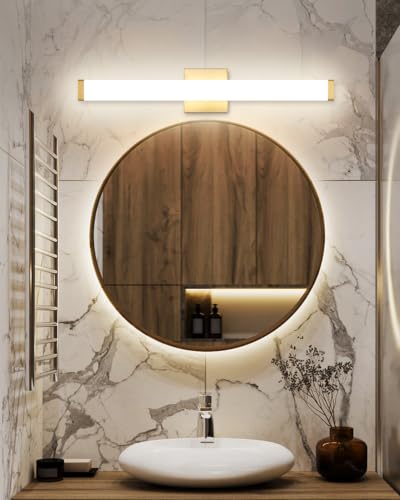 Bathroom Vanity Light Brushed Nickel Square LED 24 inch 14W 4000K Natural White Light Wall Bar Lighting Fixtures Over Mirror (Metal Brass, 24in) - color: Metal Brass, size: 24in