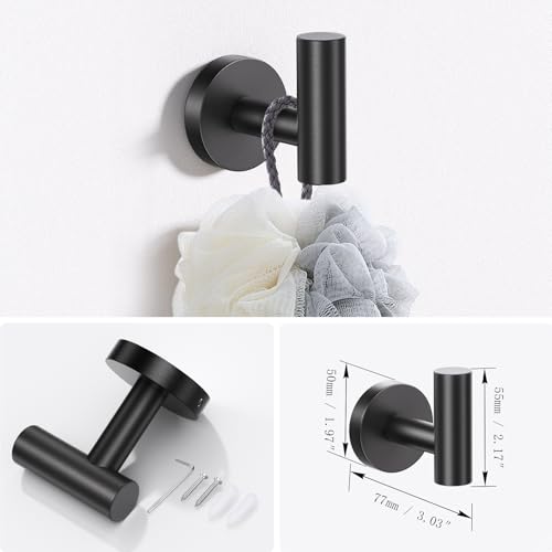 Lairuier Bathroom Hardware Set, 4-Piece Towel Bar Set Include Toilet Paper Holder,Towel Ring and 2 Towel Hooks Stainless Steel Wall Mounted Bathroom Hardware Accessories Set (Matte Black) - color: Matte Black, size: Set A