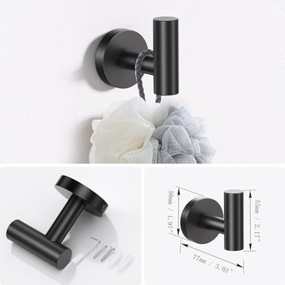 Lairuier Bathroom Hardware Set, 4-Piece Towel Bar Set Include Toilet Paper Holder,Towel Ring and 2 Towel Hooks Stainless Steel Wall Mounted Bathroom Hardware Accessories Set (Matte Black) - color: Matte Black, size: Set A