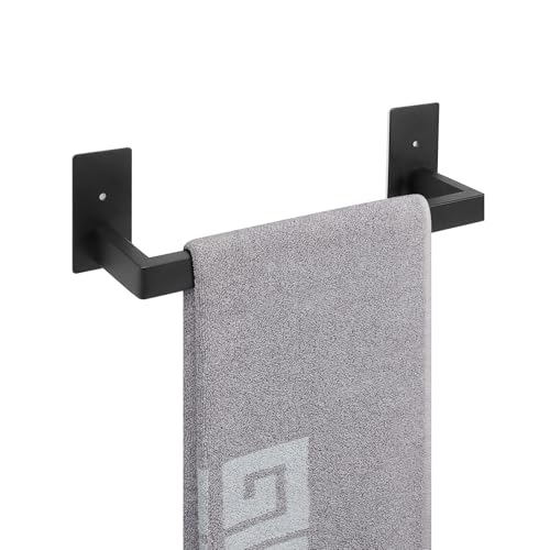 NearMoon Self Adhesive Bathroom Towel Bar, Stainless Steel Square Bath Wall Shelf Rack Hanging Towel Stick On Sticky Hanger Contemporary Style, Towel Rack Wall Mounted (12 Inch, Matte Black) - color: Matte Black, size: 12 Inch