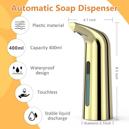 Automatic Liquid Soap Dispenser, 4-Level,Rechargeable | Plastic,13.5oz/400ml Gold Touchless Electric Hand & Dish Countertop Soap Dispensers with Sensor for Bathroom,Kitchen Sink - color: Gold, style: Rechargeable